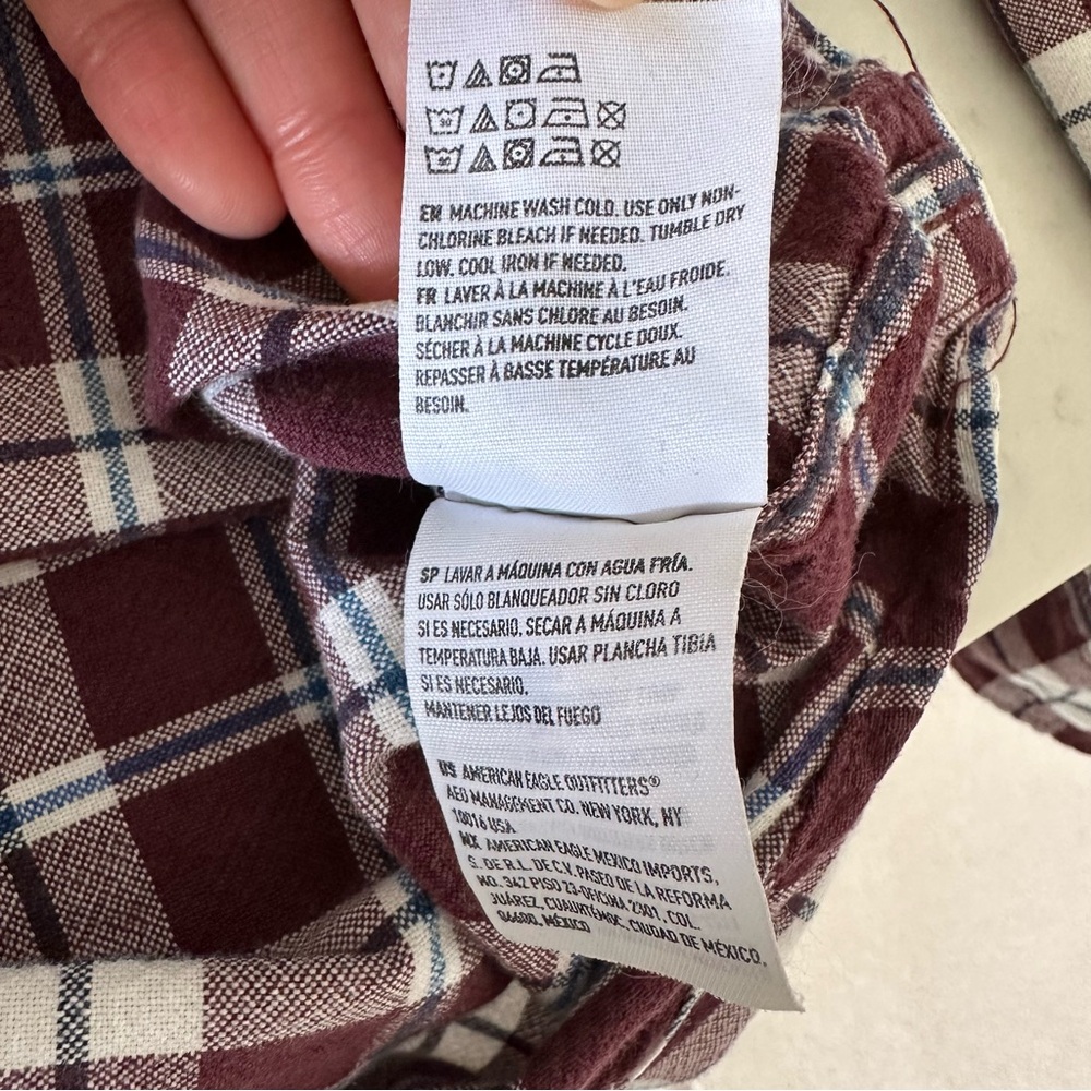 American Eagle Outfitters Maroon and White Plaid Shirt XL - Picture 7 of 10